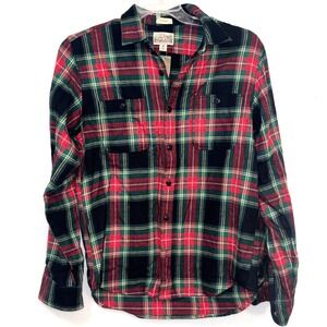 J Crew Classic Double Brushed Flannel 100‎ cotton black red green Men's Medium